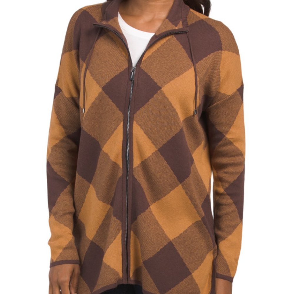 Jones New York Signature Buffalo Plaid Poncho Sweater NWT Sz L